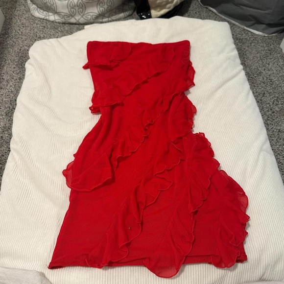 Amazon Strapless Red Ruffle Dress - Picture 2 of 3